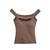 Top de tirante sin mangas con corte sexy en el pecho, de un solo hombro, con almohadillas en el pecho, para mujer, de verano, nuevo, corte ajustado, corto