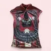 Verão Novo Estilo Chinês Retrô Vazado Gola Alta Cheongsam Abotoado Estampado Slim Fit Top Colete Gótico Roupas Femininas Atacado