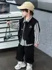 Conjunto de 3 Peças de Colete de Algodão para Meninos Primavera e Outono Estilo Coreano Conjunto Cool Tendência para Bebês e Crianças Pequenas Streetwear