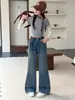 Calça Jeans Flare Casual de Outono para Meninas de Tamanho Médio e Grande, Calça de Perna Larga Emagrecedora para Passeio, Calça Flare Micro de Cintura Alta
