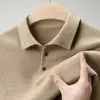 Nova coleção outono e inverno: suéteres de tricô de cor sólida para homens, camisetas de gola alta de manga comprida, camisas polo casuais para homens de meia-idade e suéteres de tricô