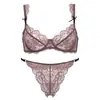 Conjunto de Lencería Sexy de Encaje de Comercio Exterior para Mujer Verano Delgado Pecho Grande Pecho Pequeño Reductor de Pecho Moño Hueco Color de Contraste Transpirable Conjunto de Sujetador