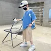Traje de Verano para Niños Niños 2025 Nuevo Mediano y Grande Ropa Deportiva y de Ocio para Niños Camiseta Estampada de Manga Corta Conjunto de Dos Piezas Guapo 6