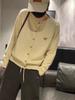 Cardigan de Punto para Mujer 2025 Nuevo Otoño e Invierno Cuello Redondo Bordado Elegante Casual Holgado Versátil Suave Cera Imitación Lana