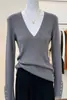 Nuevo Suéter de Punto Delgado con Cuello en V para Mujer Otoño/Invierno 2026 Diseño de Botones en el Puño Suéter Básico de Color Sólido