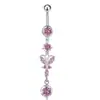 En stock Anillo para Ombligo Simple Mariposa Incrustado con Piedra Clavo de Ombligo Corazón de Melocotón Acero Inoxidable Piercing Anillo para Ombligo