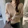Suéter de lana para mujer, suéter con forro polar, suéter de punto liso de ajuste holgado para otoño e invierno, capa base, top de cachemira, estilo moderno, fabricante