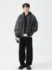 Design original estilo americano terno de beisebol retrô masculino outono e inverno solto casual curto com capuz puleather jaqueta texturizada casaco