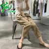 Pantalones Harem Petite 145 de Algodón y Lino para Mujer, Verano Estilo Japonés, Holgados, Adelgazantes, Versátiles, Casuales, Holgados, Pantalones Zanahoria Recortados, 150