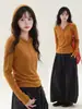Suéter de Tricô Laranja com Capuz Estilo Coreano para Mulheres Outono Inverno Design de Camada Interna Blusa de Moletom Emagrecedora Top Base