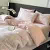Juego de Cuatro Piezas de Gasa de Algodón Puro de Tres Capas Clase A de Gama Alta, 60 Piezas, Tacto Premium, Sábana de Algodón Lavado, Funda de Edredón, Juego de Cama 4