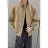 Jaqueta estilo americano tie-dye em couro PU com gola alta para homens, corte ajustado, casaco cardigan casual, jaqueta de beisebol moderna e estilosa para o outono