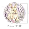 Mantel Decoración Fiesta de Pascua Transfronteriza Conejito Púrpura Lavanda Huevo Flor Vajilla Set