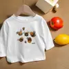 Camiseta 100% algodão para crianças, design de desenho animado, camada base para primavera e outono, nova blusa de bebê, manga longa estampada para meninas, estilosa