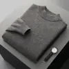 Suéter masculino de lã pura com gola alta fina de sete pontos, malha de cor sólida, pulôver casual base para outono e inverno