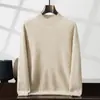 Suéter de cachemira para hombre, cuello semialto de cachemira, jersey grueso, corte holgado, versátil para otoño e invierno, camisa base de punto de manga larga para negocios