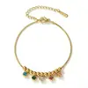Tornozeleira com Pingente em Aço Inoxidável Banhado com Diamantes Coloridos 18K, Não Desbota, Lavável, para Mulheres, Exclusivo Transfronteiriço, Estoque Pronto de Fábrica
