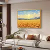 Pintura Decorativa para Sala de Estar Paisagem Nascer do Sol no Leste Campo de Trigo Dourado Pintura para Pendurar na Parede de Fundo do Sofá Bom Presságio Atraindo Riqueza Pintura de Parede