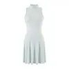 Vestido-colete petit de gola alta, puro e sedutor + cardigã de manga longa levemente transparente com design levemente ombro a ombro, um conjunto de duas peças com saia curta para um look moderno