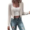 Novo cardigã de tricô feminino transfronteiriço com decote V, jaqueta suéter curta de malha de cor sólida com mangas compridas e corte justo, top estilo "hot girl"