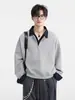 [Gola de Camisa em Cor Contrastante Design Falso de Duas Peças] Moletom Pulôver Meia-Zip Cleanfit Solto Primavera 2025 para Homens