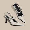 Sandalias de tacón alto para mujer, estilo francés, punta recta, tacón de aguja, color negro, 2025