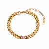 Moda Europeia e Americana Elegante Simples Personalizado Joia de Mão Aço Inoxidável Banhado a Ouro 18K Zircônia Microcravejada Corrente Cubana Geométrica Pulseira