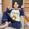 Pijama masculino para primavera e outono, conjunto fino de algodão puro com mangas compridas para crianças, roupa de casa estilosa estilo cartoon para meninos mais velhos