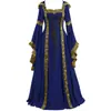 Vestido Largo Medieval Europeo y Americano de Color Sólido de Cintura Alta con Capucha y Cordones Vestimenta de Temperamento para el Trabajo Falda de Gran Oscilación Cantidad a Discutir