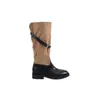 Botas vaqueras apilables plegables de dos vías para mujer Otoño/Invierno Patchwork Retro Botas altas Hebilla de cuero Suela gruesa Botas de jinete adelgazantes