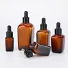 En stock al por mayor botella cuadrada de vidrio ámbar oscuro para aceite esencial de té botella con gotero de aceite esencial botella marrón para esencia