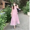 Vestido Largo Hada Costera Temporada de Viento Vestido de Tirantes Verano para Mujer Cuello Halter Temperamento Vestido de Playa Estilo Suave Vacaciones Rosa
