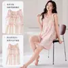 Conjunto de Pijama Feminino de Verão Novo Estilo Sem Mangas com Top e Shorts com Sutiã Embutido 100% Algodão Roupa de Casa Conjunto de Duas Peças Pode Ser Usado ao Ar Livre Frete Grátis