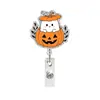 Halloween Morado Fantasma Pequeño Acrílico con Purpurina Desplegable Retráctil Porta Tarjeta de Identificación Insignia de Trabajo de Enfermera Insignia de Pecho