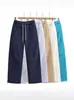 Calça Casual Relaxada de Cintura Elástica com Cordão Dupla Face de Caxemira Espessada Outono e Inverno Nova Moda Calça Reta Solta