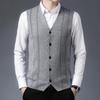 Cardigan de meia-idade sem mangas Cardigan Espiga de trigo Jacquard Meia-idade Colete de malha ombro papai outono e inverno lã aberta para trás