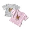 Camiseta de Manga Corta de Verano para Niñas de 1 a 4 Años Estampado de Conejito Bebé Encaje con Lazo Algodón Puro Casual Top de Media Manga Verano