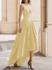 Vestido de Noche Europeo y Americano Transfronterizo 2026 Amazon para Mujer de Color Sólido, Corto Delante y Largo Detrás, Sexy, Escote en V, Vestido de Satén