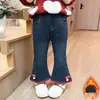 Calça Flare Infantil Outono Inverno 2026 Nova Estilosa Peça Única Infantil Calça Jeans de Veludo Roupas de Inverno para Bebê Calça Peluciada