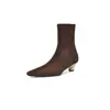 24 Botas de Mujer Nuevas para Otoño/Invierno con Punta Fina Mate y Tacón Medio Asimétrico hasta Media Pantorrilla Color Merade Botas que Envuelven la Pierna