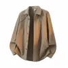Camisa de Manga Larga a Rayas Retro Americana de Moda para Hombre Muqiu, Corte Holgado, Estilo Artístico, Camisa Cepillada para Viajar al Trabajo