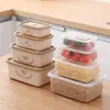 Caja de almacenamiento transparente de plástico para refrigerador, recipiente de cocina para alimentos y granos, cajas de almacenamiento redondas y cuadradas apilables