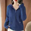 Suéter y cárdigan de punto modernos y elegantes para otoño/invierno para mujer, nueva colección 2024, diseño abierto con capucha y cremallera, color naranja