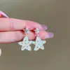 Pendientes Colgantes de Estrella con Concha de Cristal de Aguja Plateada Dulce Fresco Diseño de Moda Pendientes Lindos Pendientes de Nicho de Alta Gama para Mujeres