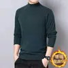 Suéter de punto con forro polar de doble cara para otoño e invierno, camiseta de manga larga para hombre con cuello medio alto, ropa interior térmica engrosada, al por mayor