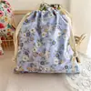 Bolsa de Tela de Algodón Estampada Estilo Fresco con Cordón para Viaje Perezoso, Almacenamiento de Cosméticos, Ropa Interior, Zapatos y Calcetines, Bolsa Portátil con Cordón