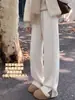 Calça Wide Leg Espinha de Peixe Feminina Outono Inverno 2026 Nova Calça Reta de Lã com Pelúcia Caimento Bom Versão Estreita para Baixinhas Calça Banana