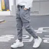 Calça jeans simples com rosca para meninos, primavera e outono, bolso real, casual, nova calça infantil