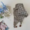 Lenço de Seda Xadrez com Franjas para Mulheres, Estilo Primavera e Verão, Lenço de Pescoço Retrô Coreano, Lenço Triangular, Colar, Acessório de Cintura