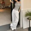 Camisa de Manga Curta com Ombro Caído para Mulheres Verão Nova Quente Menina Emagrecedora Gola Bardot Listrada Top de Estudante